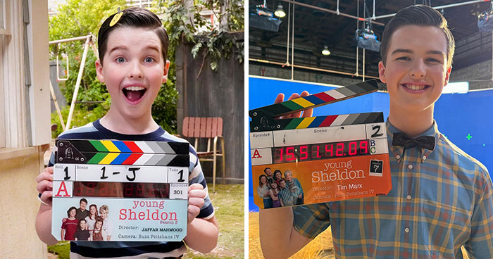 Young Sheldon child star at 17 holding a clapperboard on set, fans noting his resemblance to Tom Cruise growing up. Young Sheldon child star at 17 holding a clapperboard on set, fans noting his resemblance to Tom Cruise growing up.