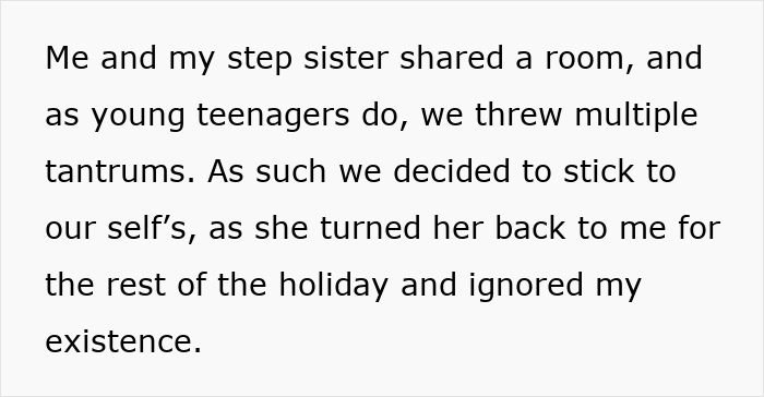 Text about a woman’s old fight with stepsister leading to cutting ties with her entire family years later. Text about a woman’s old fight with stepsister leading to cutting ties with her entire family years later.
