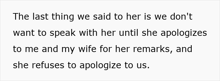 Text excerpt showing a statement about a refusal to apologize related to a grandma threatening CPS over an unborn baby. Text excerpt showing a statement about a refusal to apologize related to a grandma threatening CPS over an unborn baby.