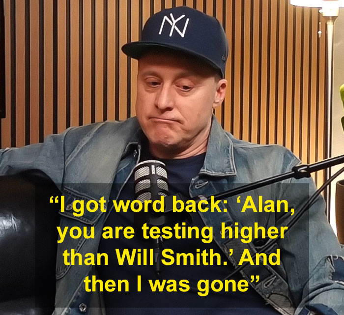 Man in a denim jacket and New York cap speaking into a microphone about Will Smith's co-actor publicity removal claim. Man in a denim jacket and New York cap speaking into a microphone about Will Smith's co-actor publicity removal claim.