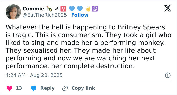 Tweet expressing major worry about Britney Spears and her situation, highlighting concerns sparked by a wild video from a messy house. Tweet expressing major worry about Britney Spears and her situation, highlighting concerns sparked by a wild video from a messy house.