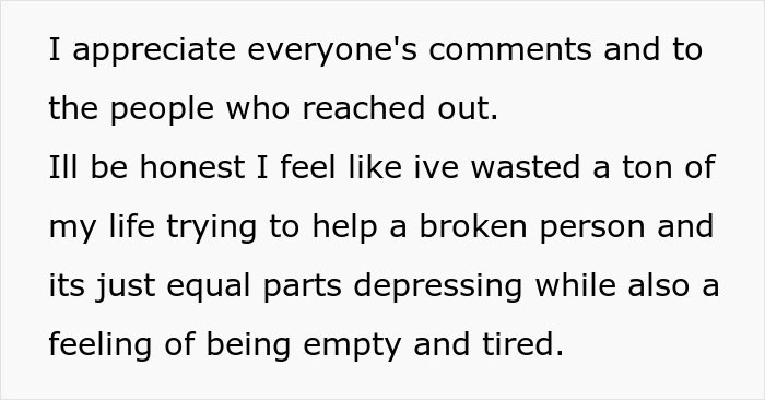 Text post expressing feelings of emptiness and tiredness after a breakup involving throwing away dinner made by boyfriend.