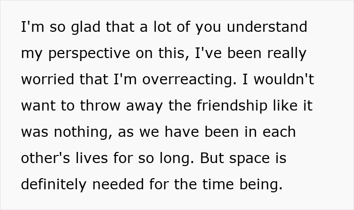 Text showing a woman expressing concern about losing a long-term friendship after being told to lose weight. Text showing a woman expressing concern about losing a long-term friendship after being told to lose weight.