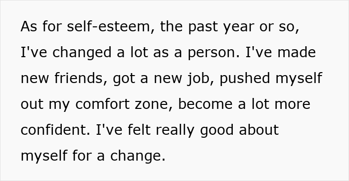 Text excerpt about self-esteem and personal growth after seeing a good friend and receiving weight-related comments. Text excerpt about self-esteem and personal growth after seeing a good friend and receiving weight-related comments.