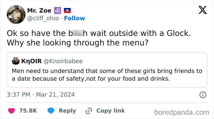 Screenshot of a chaotic and humorous tweet highlighting unfiltered fun and random meme chaos about safety on dates.