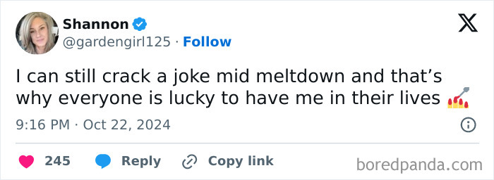 Text meme about cracking jokes during meltdowns, related to funny memes and neurodivergence humor.