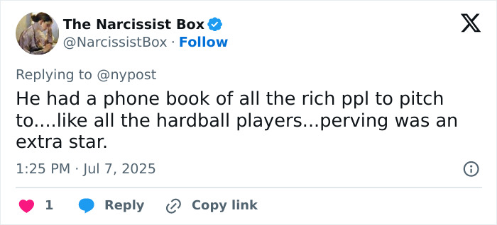 Tweet from The Narcissist Box discussing a phone book of rich people, relating to Epstein jail video missing minutes and DOJ claims. Tweet from The Narcissist Box discussing a phone book of rich people, relating to Epstein jail video missing minutes and DOJ claims.