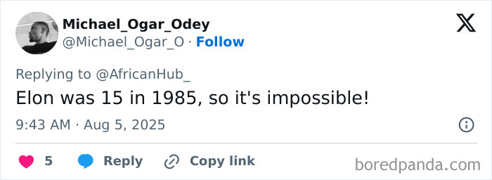 Twitter post showing a user disputing a 40-year-old Kenyan man’s claim about being Elon Musk’s eldest son. Twitter post showing a user disputing a 40-year-old Kenyan man’s claim about being Elon Musk’s eldest son.