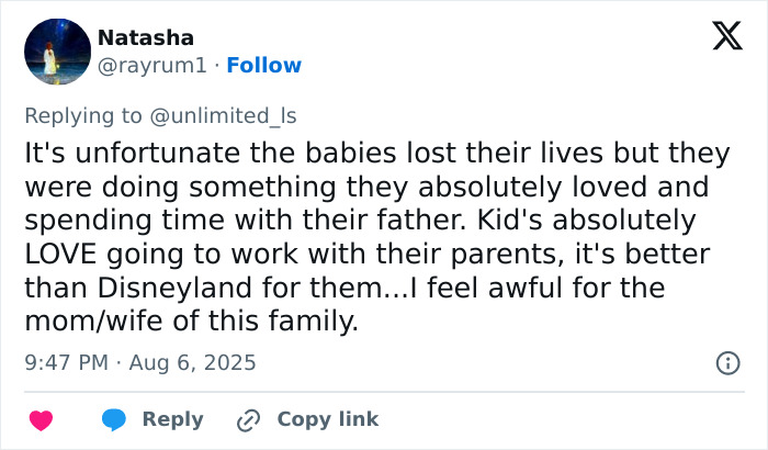 Tweet discussing the heartbreaking final phone call from a man to his wife before a tragic explosion took him and his daughters. Tweet discussing the heartbreaking final phone call from a man to his wife before a tragic explosion took him and his daughters.