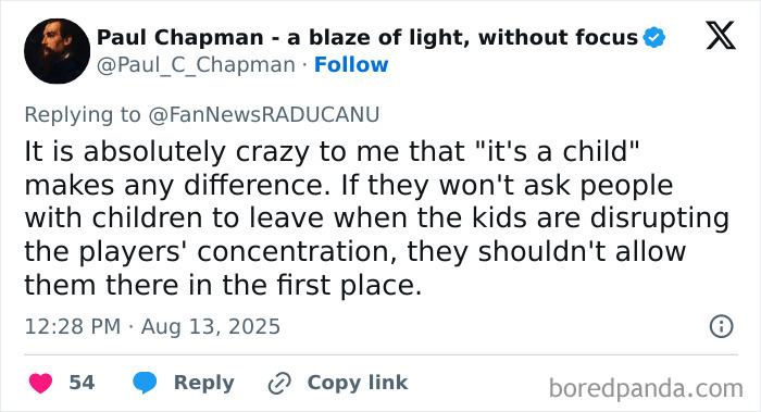 Tweet discussing tennis star halting match over crying baby, sparking diva issues and crowd reaction. Tweet discussing tennis star halting match over crying baby, sparking diva issues and crowd reaction.