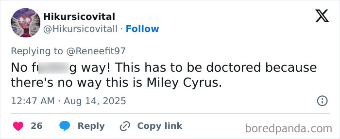 Social media reaction tweet expressing disbelief about Miley Cyrus’s eyebrow trend in the viral Gucci picture. Social media reaction tweet expressing disbelief about Miley Cyrus’s eyebrow trend in the viral Gucci picture.