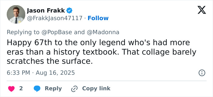 Screenshot of a tweet celebrating Madonna’s career as she reportedly follows cosmetic change advice from her younger boyfriend. Screenshot of a tweet celebrating Madonna’s career as she reportedly follows cosmetic change advice from her younger boyfriend.