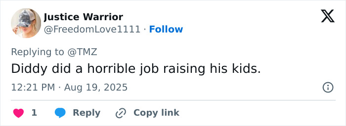 Screenshot of a social media comment criticizing Sean Diddy Combs' parenting after his twin daughters were kicked off a rollercoaster. Screenshot of a social media comment criticizing Sean Diddy Combs' parenting after his twin daughters were kicked off a rollercoaster.