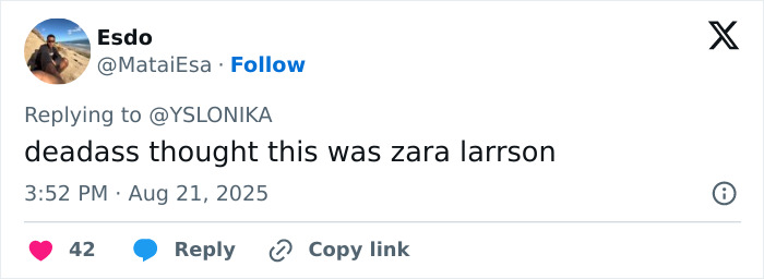 Tweet from Esdo replying to YSLONIKA, expressing surprise that the singer appears unrecognizable in new video. Tweet from Esdo replying to YSLONIKA, expressing surprise that the singer appears unrecognizable in new video.