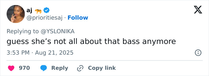 Tweet on social media reacting to Meghan Trainor's unrecognizable appearance in new video, surprising many fans. Tweet on social media reacting to Meghan Trainor's unrecognizable appearance in new video, surprising many fans.