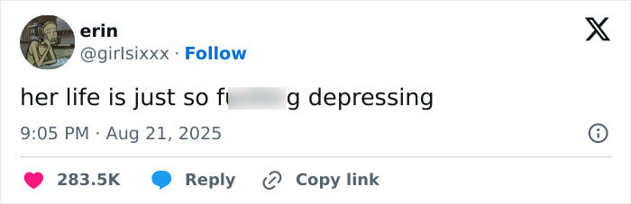 Screenshot of a Twitter post expressing that Millie Bobby Brown's life seems very depressing, sparking fan concern. Screenshot of a Twitter post expressing that Millie Bobby Brown's life seems very depressing, sparking fan concern.