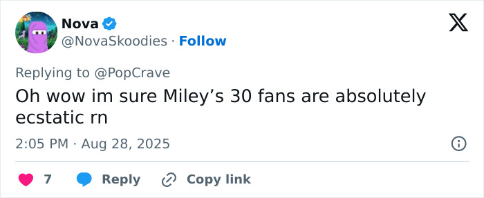 Screenshot of a Twitter reply about Miley Cyrus' body paint campaign for Maison Margiela sparking divided reactions online. Screenshot of a Twitter reply about Miley Cyrus' body paint campaign for Maison Margiela sparking divided reactions online.