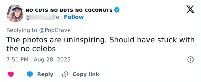 Screenshot of a tweet criticizing Miley Cyrus' body paint campaign for Maison Margiela as uninspiring. Screenshot of a tweet criticizing Miley Cyrus' body paint campaign for Maison Margiela as uninspiring.