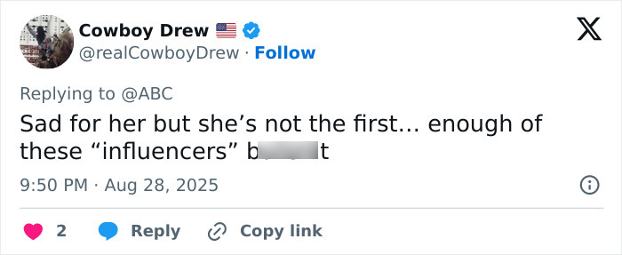 Screenshot of a tweet criticizing momfluencers following a 3-year-old's tragic drowning in a home pool incident. Screenshot of a tweet criticizing momfluencers following a 3-year-old's tragic drowning in a home pool incident.