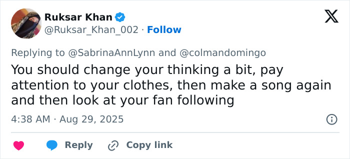 Tweet text discussing Sabrina Carpenter’s pole dance and crawl video receiving harsh criticism. Tweet text discussing Sabrina Carpenter’s pole dance and crawl video receiving harsh criticism.