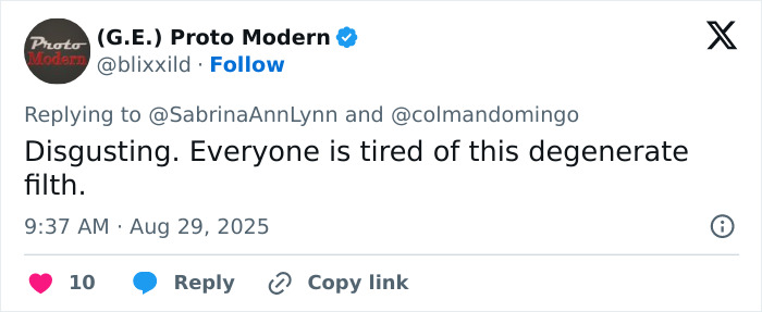 Screenshot of a social media comment harshly criticizing Sabrina Carpenter's pole dance video, expressing strong disapproval. Screenshot of a social media comment harshly criticizing Sabrina Carpenter's pole dance video, expressing strong disapproval.