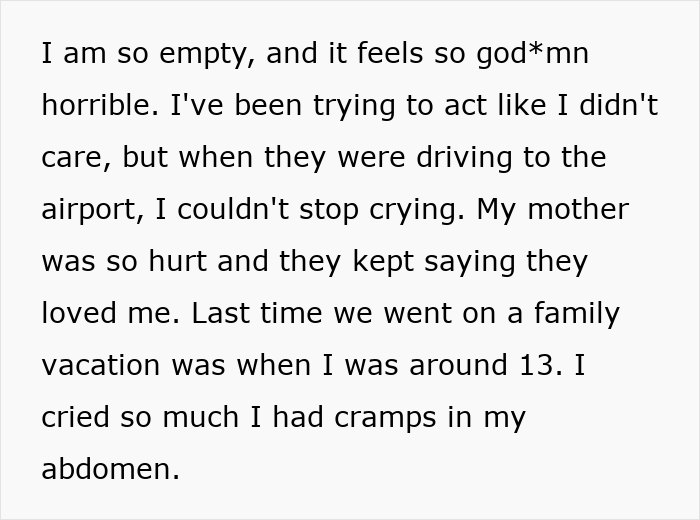 Alt text: Emotional woman shares how crying during family vacation caused cramps and others told her to grow up Alt text: Emotional woman shares how crying during family vacation caused cramps and others told her to grow up