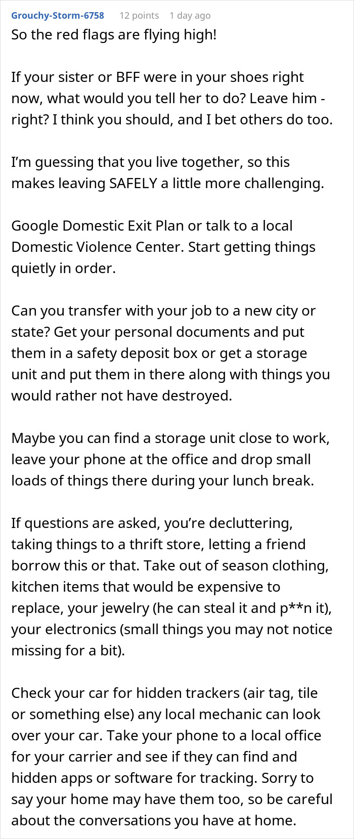 Text showing advice on leaving an unsafe relationship, with tips on safety and planning a domestic exit. Text showing advice on leaving an unsafe relationship, with tips on safety and planning a domestic exit.