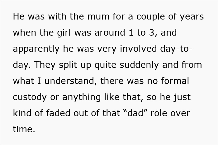 Text excerpt discussing a fiance's involvement with a non-biological child and changing parental roles before a wedding. Text excerpt discussing a fiance's involvement with a non-biological child and changing parental roles before a wedding.