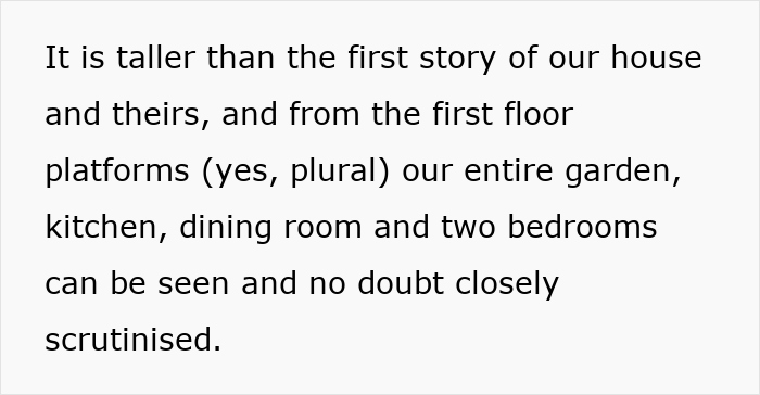Woman frustrated that neighbor's kids playhouse is bigger and invades privacy with views into garden and rooms. Woman frustrated that neighbor's kids playhouse is bigger and invades privacy with views into garden and rooms.