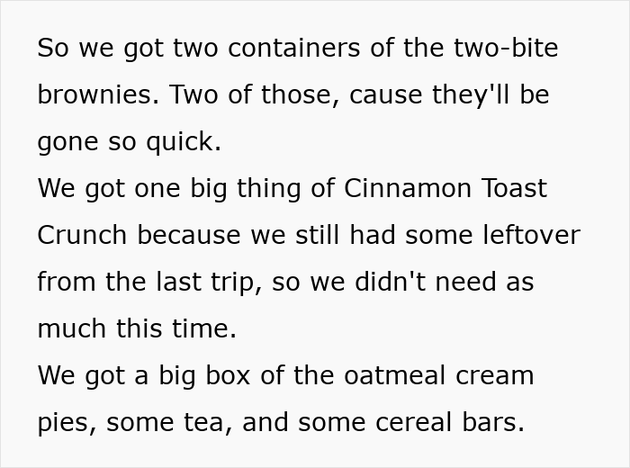 American family grocery haul including brownies, Cinnamon Toast Crunch, oatmeal cream pies, tea, and cereal bars. American family grocery haul including brownies, Cinnamon Toast Crunch, oatmeal cream pies, tea, and cereal bars.
