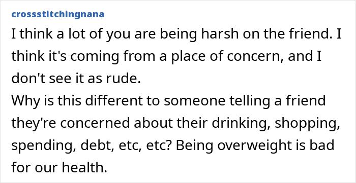 Comment discussing concern about weight after a woman sees good friend following seven years apart. Comment discussing concern about weight after a woman sees good friend following seven years apart.