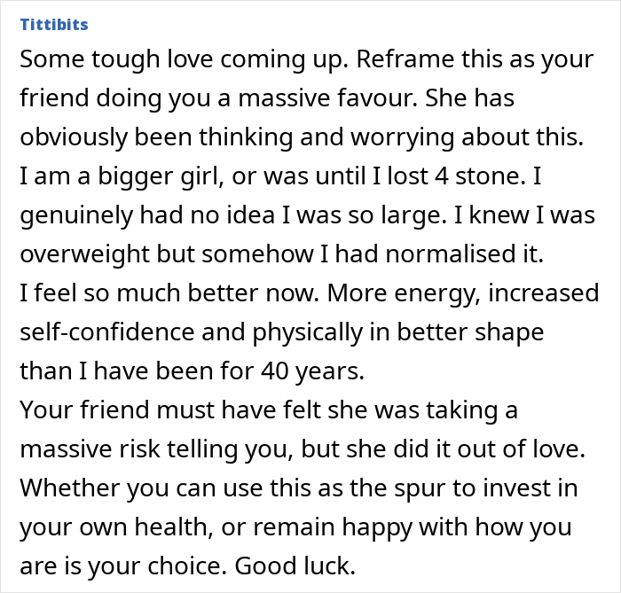 Alt text: Woman reunited with good friend after years, receiving honest advice about weight loss and health improvements. Alt text: Woman reunited with good friend after years, receiving honest advice about weight loss and health improvements.