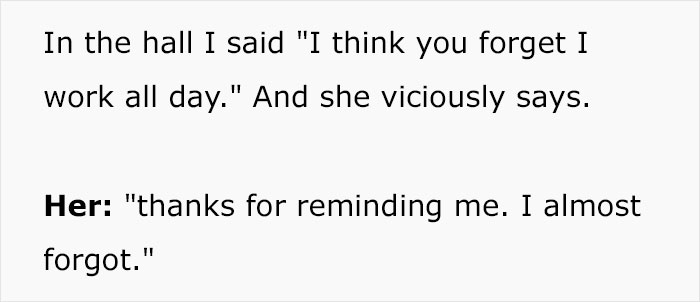 Text excerpt showing a husband telling his wife she couldn’t do it without him, and she proves him wrong.