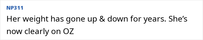 Text excerpt from user comment about Christina Aguilera’s diet and Ozempic use speculation. Text excerpt from user comment about Christina Aguilera’s diet and Ozempic use speculation.