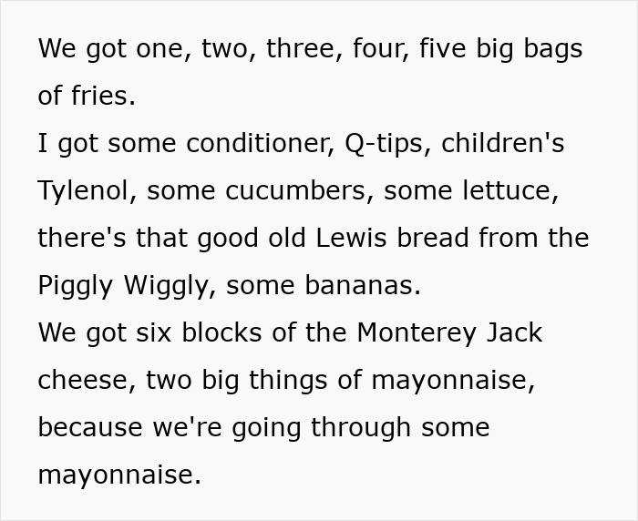American family grocery haul with fries, conditioner, bread, bananas, cheese, mayonnaise, cucumbers, and lettuce items. American family grocery haul with fries, conditioner, bread, bananas, cheese, mayonnaise, cucumbers, and lettuce items.