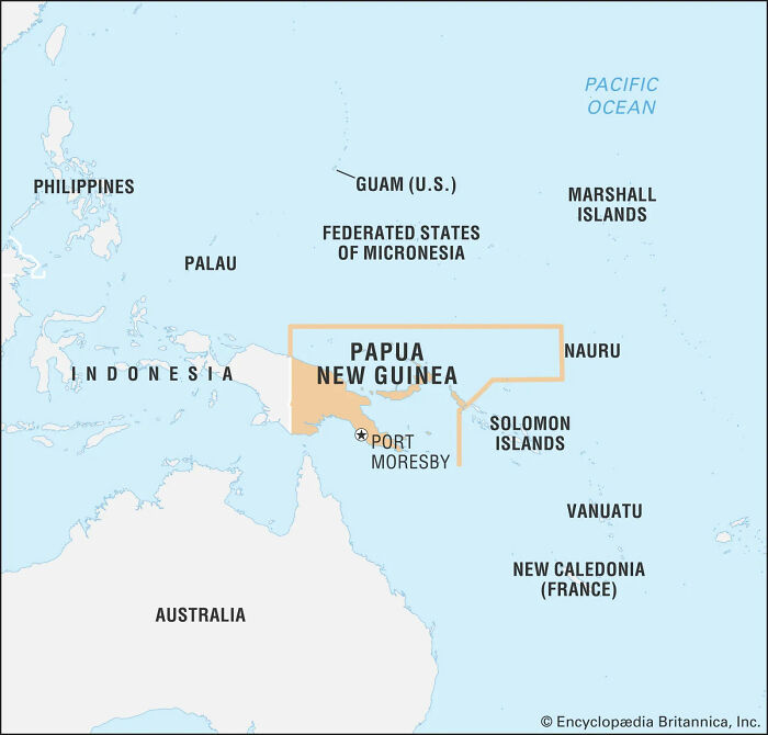 Map showing Papua New Guinea and surrounding islands relevant to indigenous tribe and influencer TikTok stunt outrage. Map showing Papua New Guinea and surrounding islands relevant to indigenous tribe and influencer TikTok stunt outrage.
