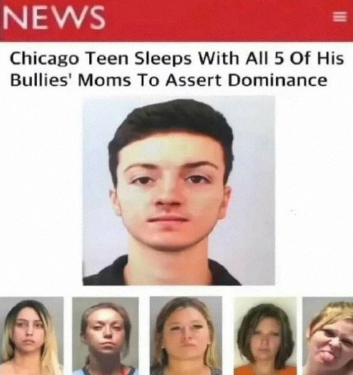 Meme showcasing chaotic news headline with teen and five women, highlighting random memes that bring chaos and unfiltered fun.