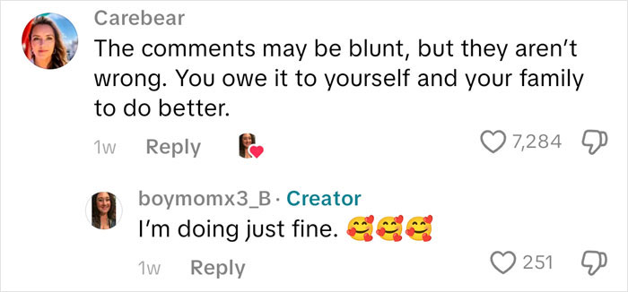 User comments in a social media thread discussing personal accountability and family wellbeing in an American family grocery haul context. User comments in a social media thread discussing personal accountability and family wellbeing in an American family grocery haul context.