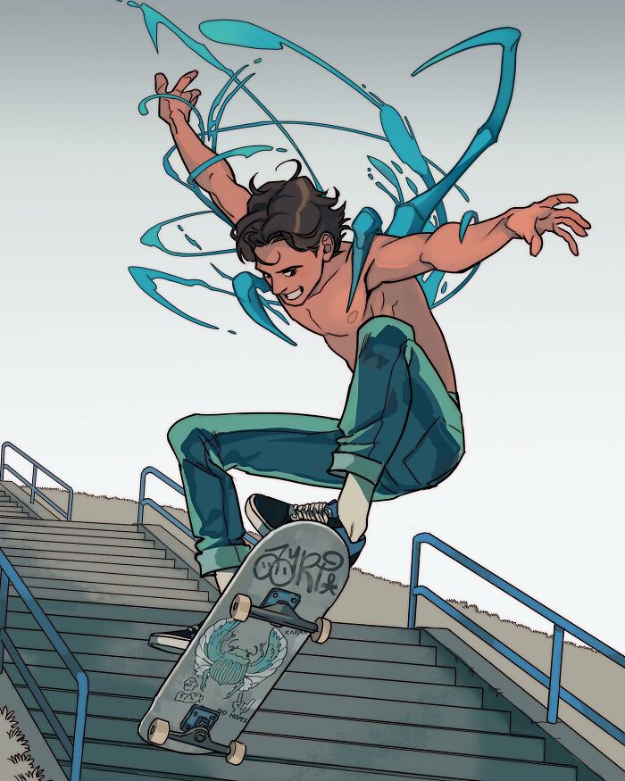 Young hero taking a selfie wearing a hoodie with a glowing skeleton design, showcasing Gabriel Picolo's Teen Titans visual storytelling.