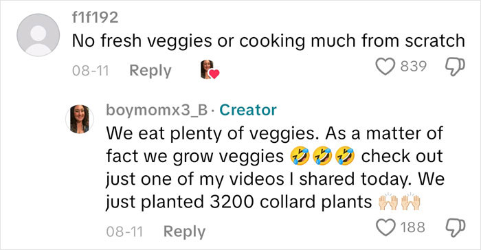 Comments discussing eating and growing fresh veggies in response to an American family grocery haul video. Comments discussing eating and growing fresh veggies in response to an American family grocery haul video.
