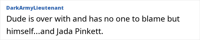 Comment from user DarkArmyLieutenant criticizing Will Smith and Jada Pinkett amid AI crowd-faking controversy. Comment from user DarkArmyLieutenant criticizing Will Smith and Jada Pinkett amid AI crowd-faking controversy.