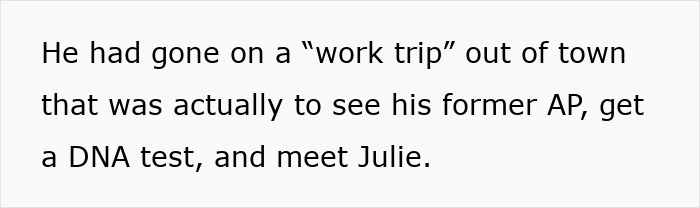 Text describing a man’s secret DNA test during a supposed work trip, linked to family drama and stepdaughter issues. Text describing a man’s secret DNA test during a supposed work trip, linked to family drama and stepdaughter issues.