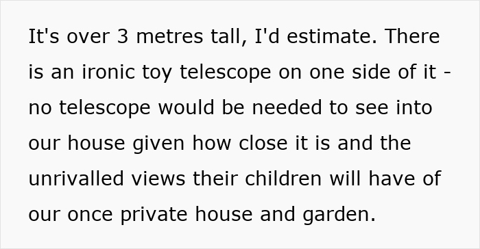 Woman frustrated by neighbor’s oversized playhouse blocking privacy and overlooking her house and garden. Woman frustrated by neighbor’s oversized playhouse blocking privacy and overlooking her house and garden.