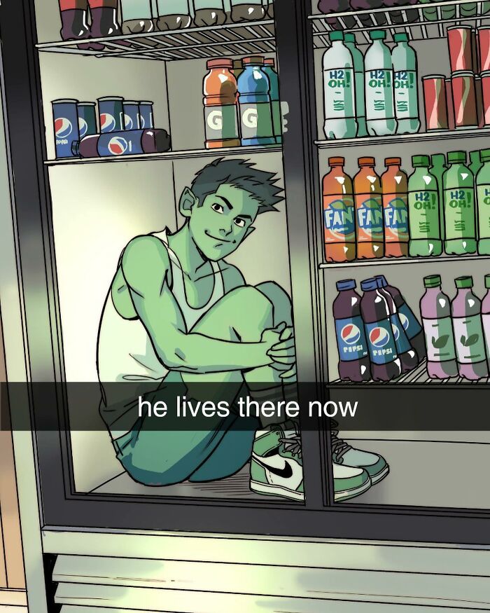 Beast Boy and Raven from Teen Titans sitting in front of a fan, showcasing Gabriel Picolo's relatable visual storytelling.