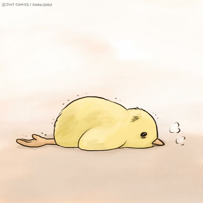 Comic depicting a sad chick with leg pain, highlighting the sad reality of many animals and their health issues.