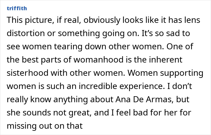 Comment discussing Ana de Armas facing backlash over a post mocking Nicole Kidman’s looks and insecurity. Comment discussing Ana de Armas facing backlash over a post mocking Nicole Kidman’s looks and insecurity.