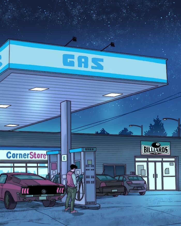 Teen Titans characters drawn by Gabriel Picolo, shown as relatable young heroes in a vibrant car scene.