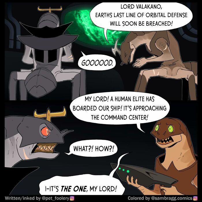 Comic panel showing a parent-teacher conference with a teacher discussing a student’s concerning arts and crafts project.