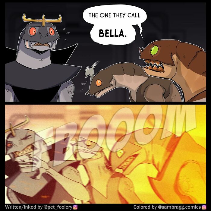 Comic panel showing a parent-teacher conference with a teacher discussing a student’s concerning arts and crafts project.