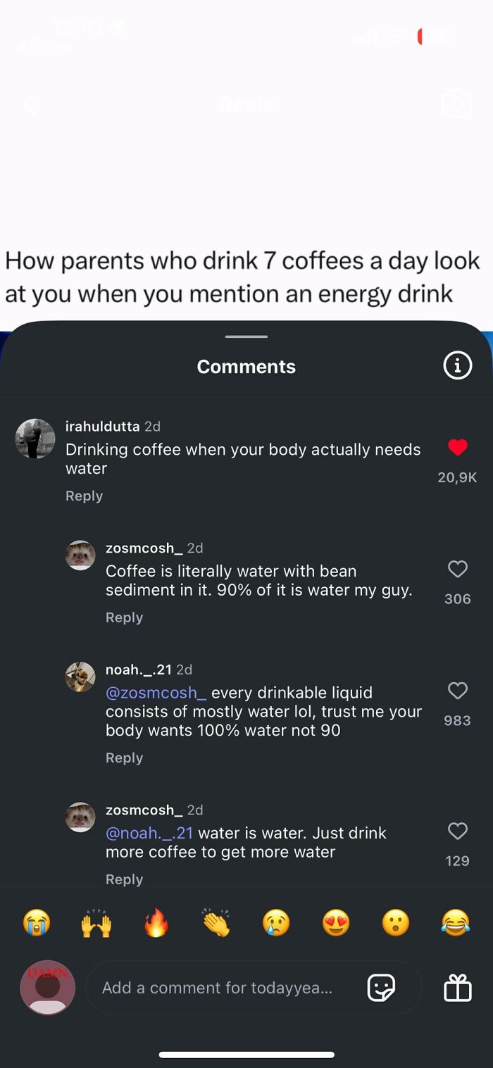Screenshot of online comments shaming overconfident know-it-alls who incorrectly correct facts about coffee and water content.